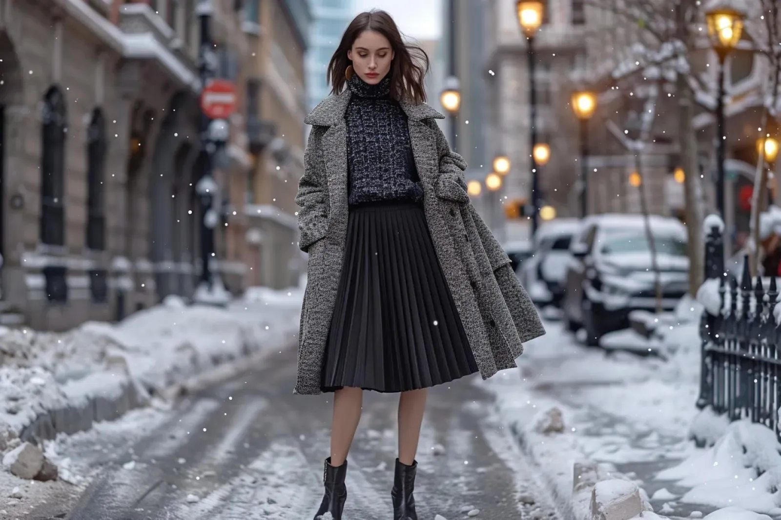 Comment adopter le look de la jupe plissée noire en hiver ?