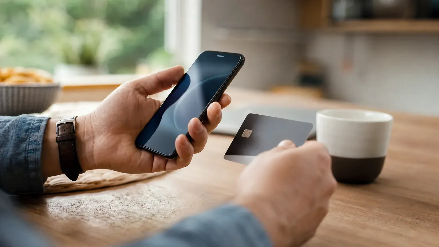 Personne bloquant sa carte bancaire sur l'application mobile de sa banque