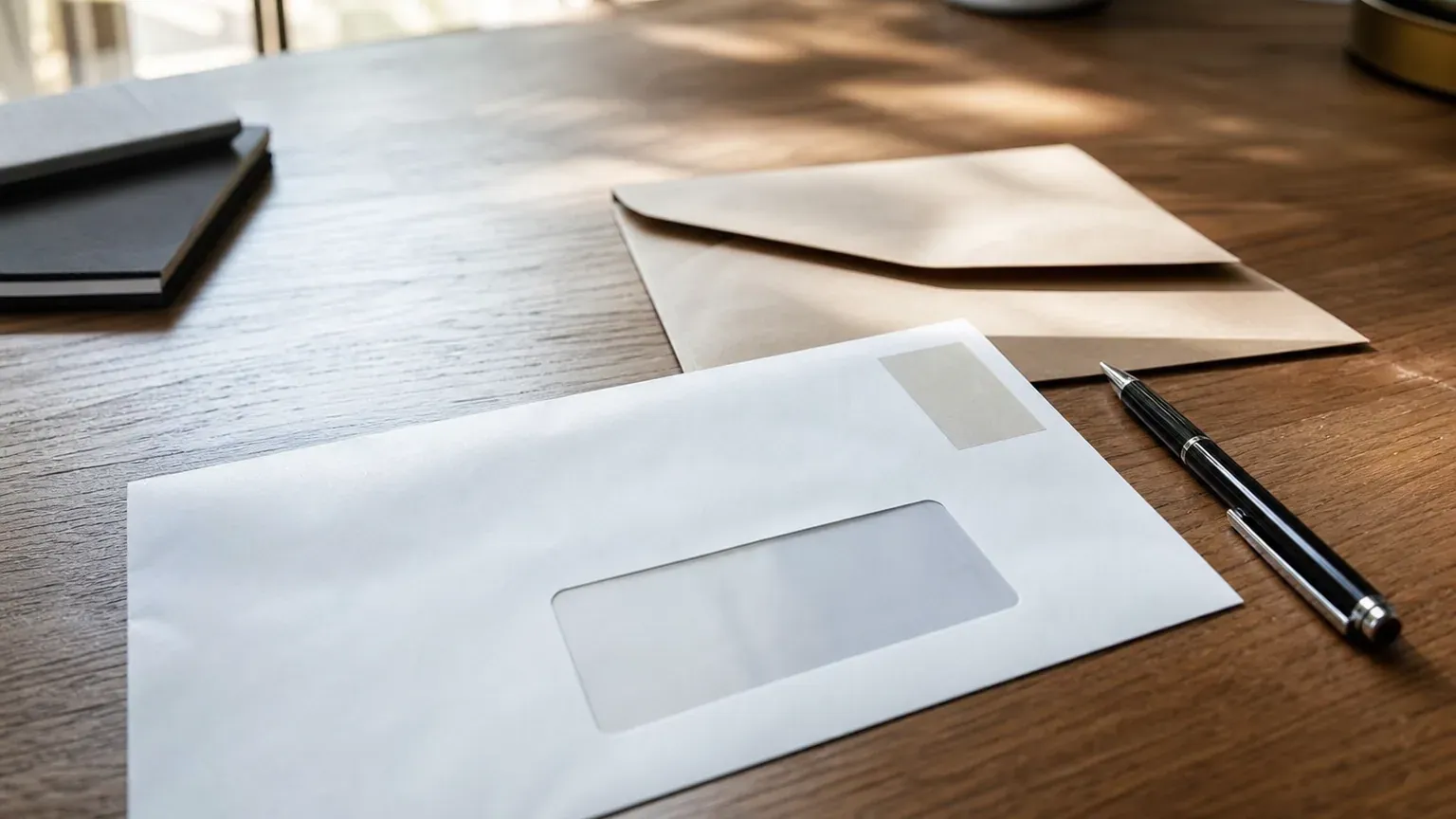 Lettre recommandée de mise en demeure posée sur un bureau avec un stylo