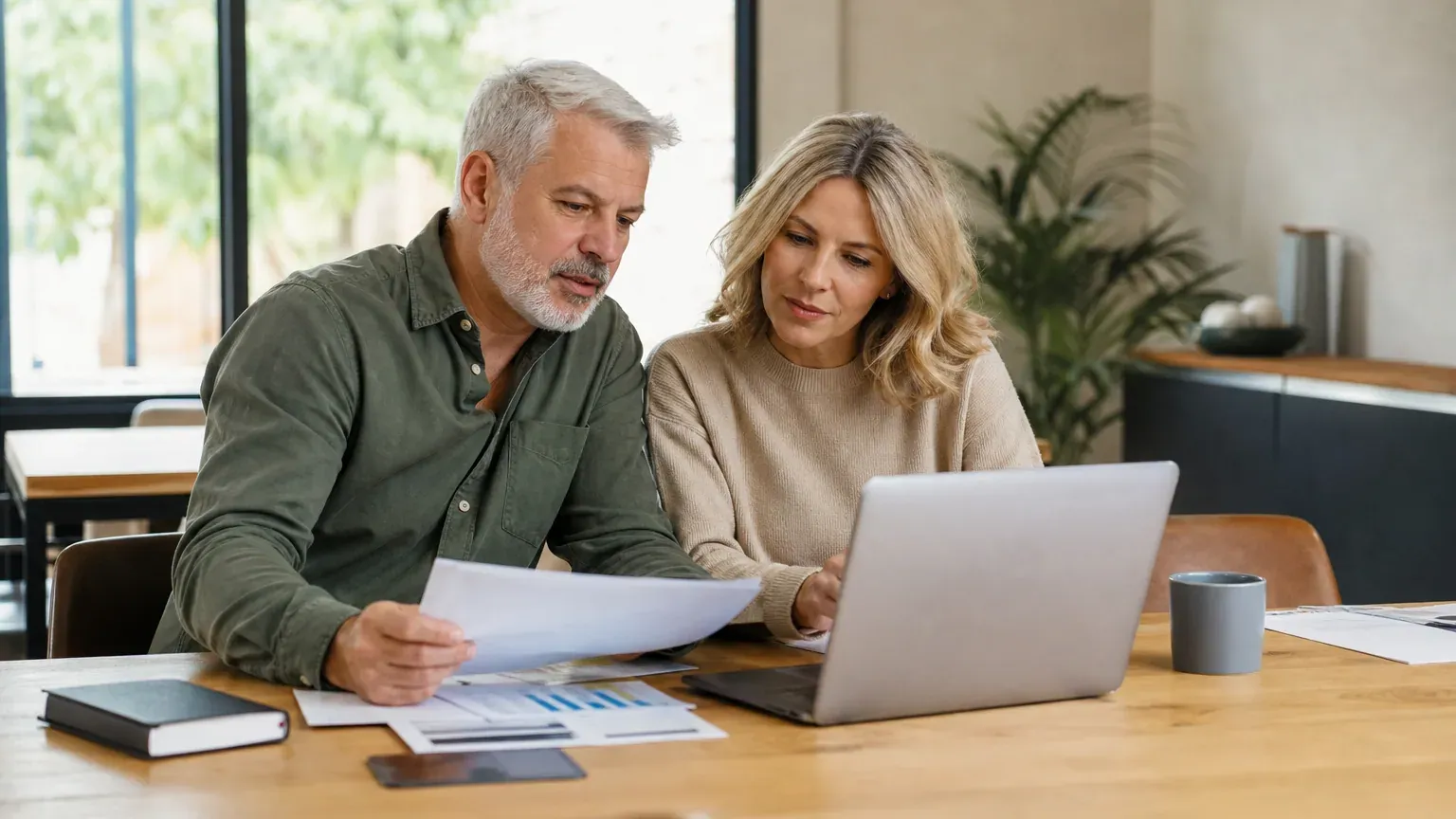 Couple consultant ses placements retraite devant un ordinateur portable