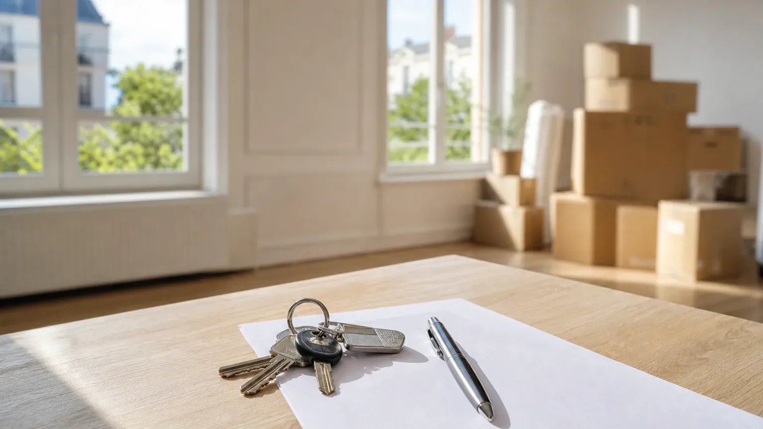 Remise des clés d'un logement en fin de bail avec un trousseau et un état des lieux